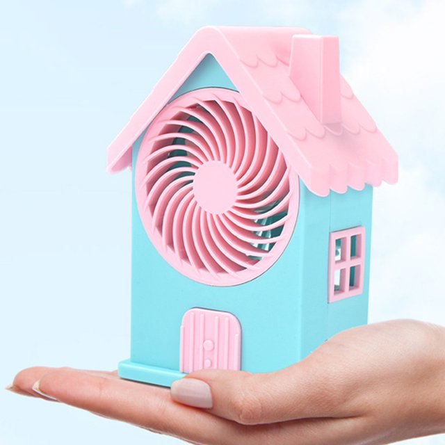 Mini House Fan, 3 Wing Desktop Fan, House Shape Electric Fan, Portable Mute Electric Cooling Fan, Rechargeable Portable Personal Desk Fan Mini House Fan, 3 Wing Desktop Fan, House Shape Electric Fan, Portable Mute Electric Cooling Fan, Rechargeable Portable Personal Desk Fan